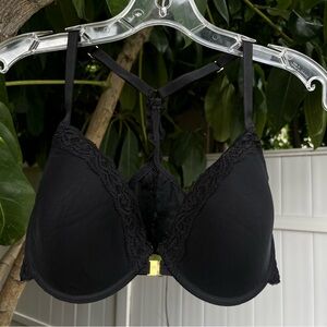 Natori Black Mesh Lined Bra with Lace Detailing with a Front Clasp.